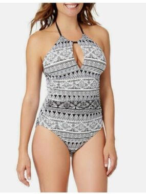 Liz Claiborne Black and White Printed Halter Swimsuit